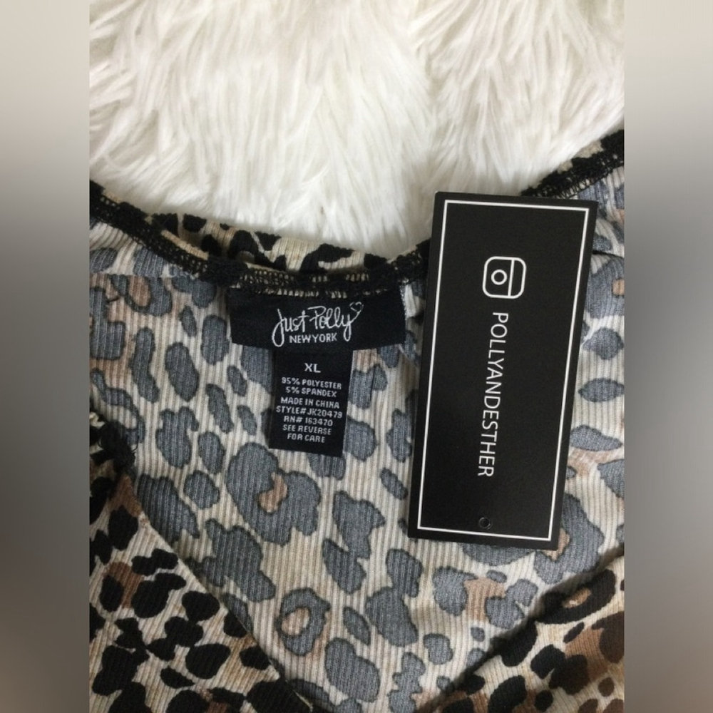 Just Polly New York animal print long sleeve cropped top Woman’s XL - Picture 11 of 11